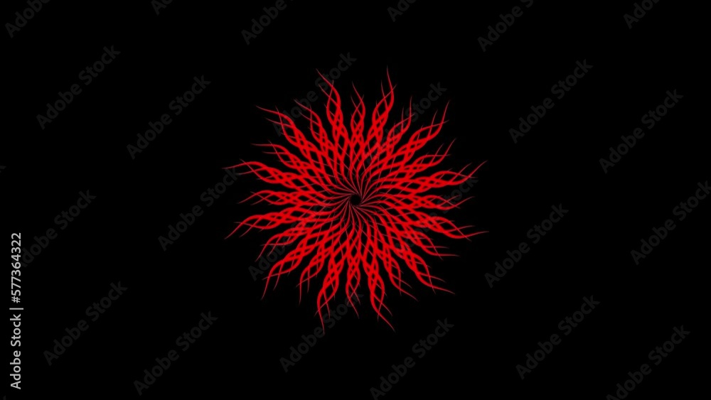 Abstract graphic background of looping shape illusion from center in red colour on black background Abstract graphic background of looping shape illusion from center in red colour on black background