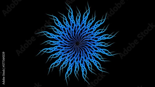 Abstract graphic background of looping shape illusion from center under changing colours on black background