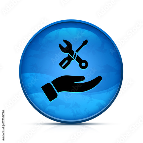 Hand Repair icon on classy splash blue round button illustration