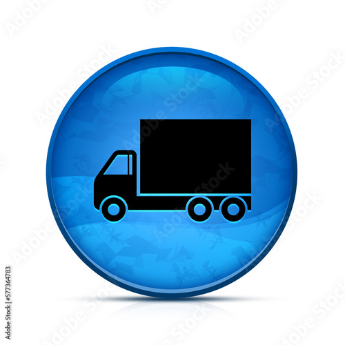 Truck icon on classy splash blue round button illustration photo