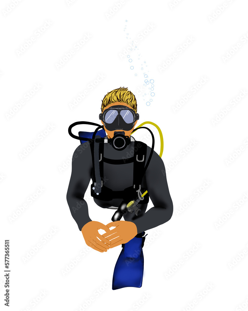 Male scuba diver  hand drawing illustration Transparent PNG
