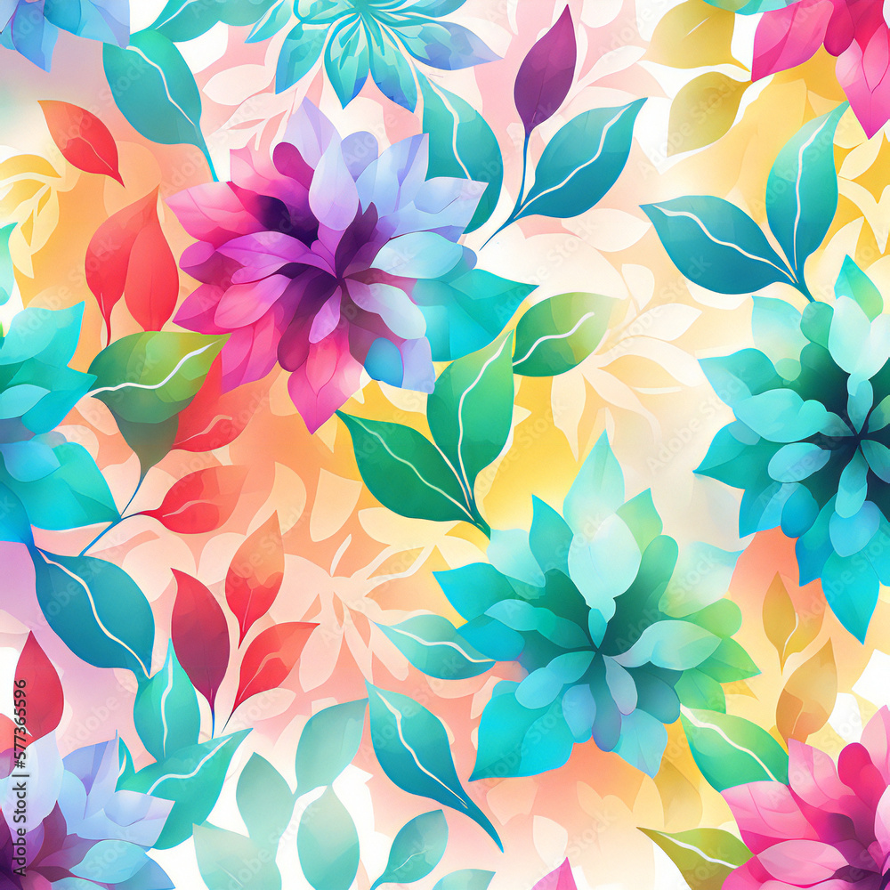 seamless watercolor floral pattern with flowers and leaves