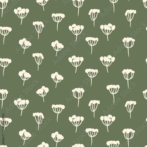 Seamless floral pattern based on traditional folk art ornaments. Colorful small flowers on color background. Doodle vector illustration. Simple minimalistic pattern. Design for fabric, textile