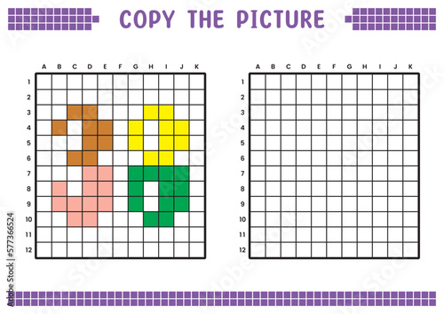 Copy the picture, complete the grid image. Educational worksheets drawing with squares, coloring cell areas. Preschool activities, children's games. Cartoon vector illustration, pixel art. Number 38.