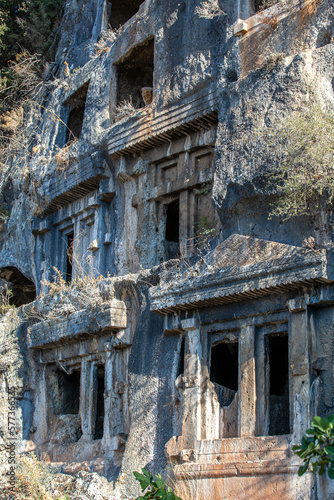 Rock king tombs, symbols of Fethiye city, Amyntas Rock Tombs, Mugla, Turkey.