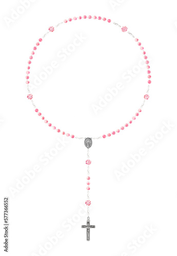 Elegant watercolor pink pearl Holy Rosary isolated on white background