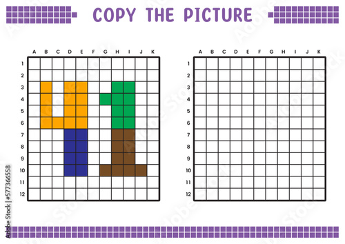 Copy the picture, complete the grid image. Educational worksheets drawing with squares, coloring cell areas. Preschool activities, children's games. Cartoon vector illustration, pixel art. Number 41.