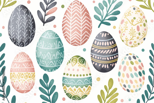 Pattern from Easter eggs and flowers. Happy easter