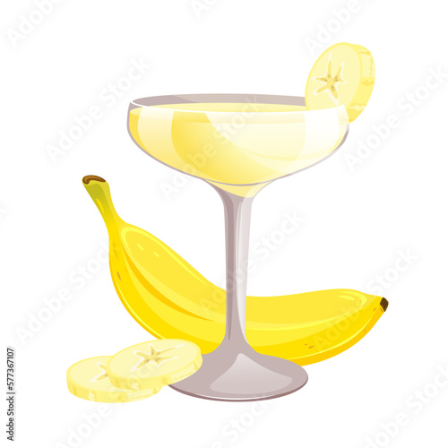 Banana daiquiri.Alcoholic cocktail with a slice of banana.Vector illustration.