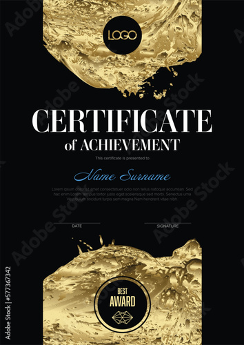 Modern black certificate template with golden elements