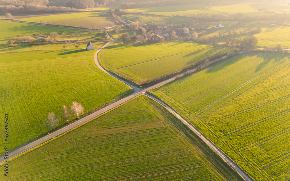 high angle view of two roads crossing in the countryside