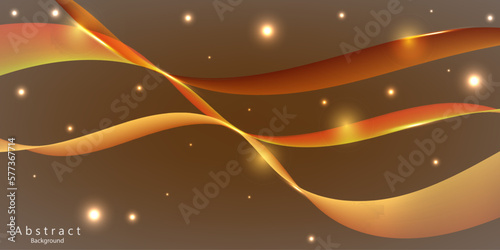 Abstract golden wave flow with golden glitter confetti on black background