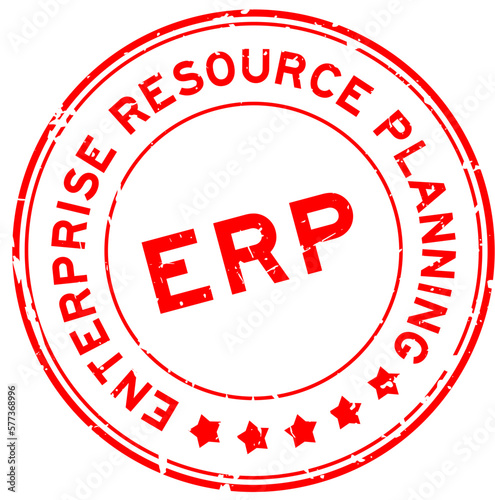 Grunge red ERP Enterprise Resource Planning word round rubber seal stamp on white background