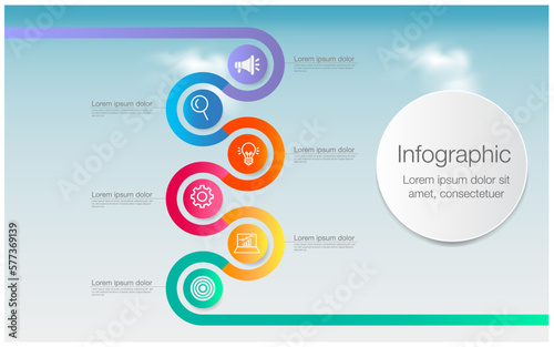 Infographic 6 step road map for business chart to present data, progress, direction, clean design	