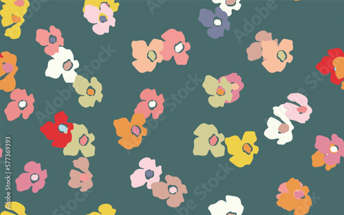 Seamless floral pattern based on traditional folk art ornaments. Colorful flowers on color background. Scandinavian style. Sweden nordic style. Vector illustration. Simple minimalistic pattern