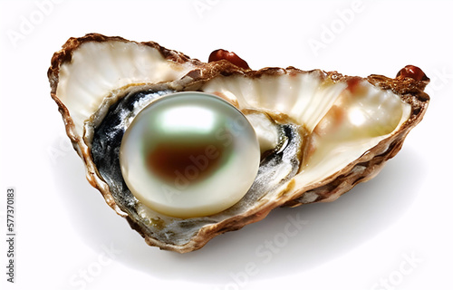 a pearl in an oyster on a white background