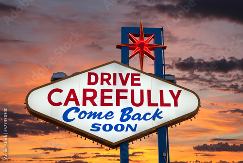 Backside of the Welcome to Fabulous Las Vegas Nevada sign with sunset sky.