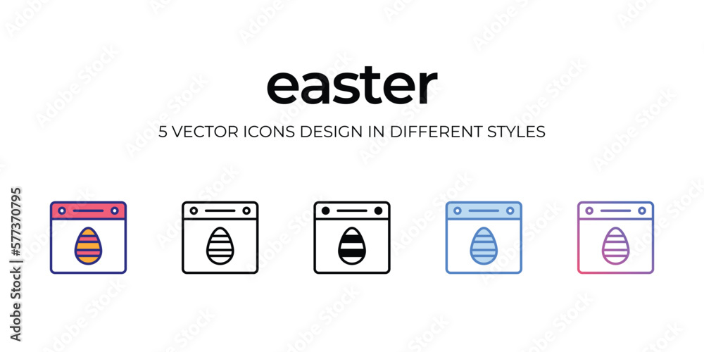 easter Icon Design in Five style with Editable Stroke. Line, Solid, Flat Line, Duo Tone Color, and Color Gradient Line. Suitable for Web Page, Mobile App, UI, UX and GUI design.