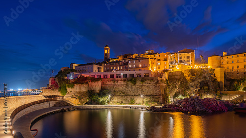 Bastia old city center at night, Corsica, France, Europe