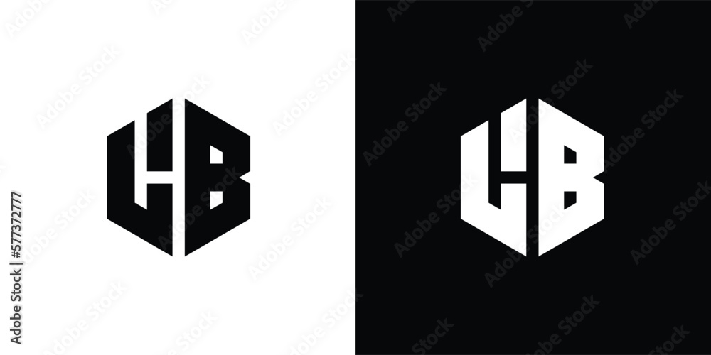 Letter L B Polygon, Hexagonal Minimal Logo Design On Black And White Background Letter L B Polygon, Hexagonal Minimal Logo Design On Black And White Background
