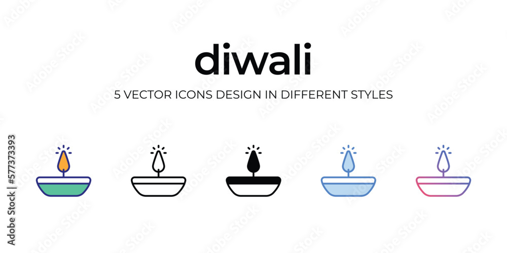 diwali Icon Design in Five style with Editable Stroke. Line, Solid, Flat Line, Duo Tone Color, and Color Gradient Line. Suitable for Web Page, Mobile App, UI, UX and GUI design.