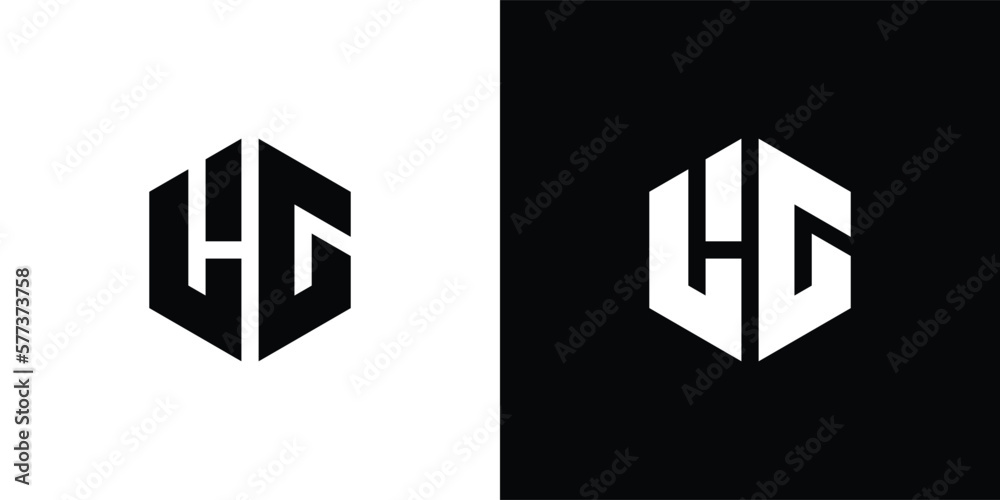 Letter L G Polygon, Hexagonal Minimal Logo Design On Black And White Background Letter L G Polygon, Hexagonal Minimal Logo Design On Black And White Background