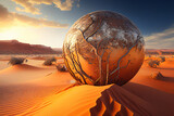 Mysterious sphere in desert landscape, unidentified object on earth, generative AI science fiction illustration