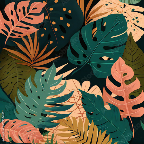 colorful pattern with tropical leaves 