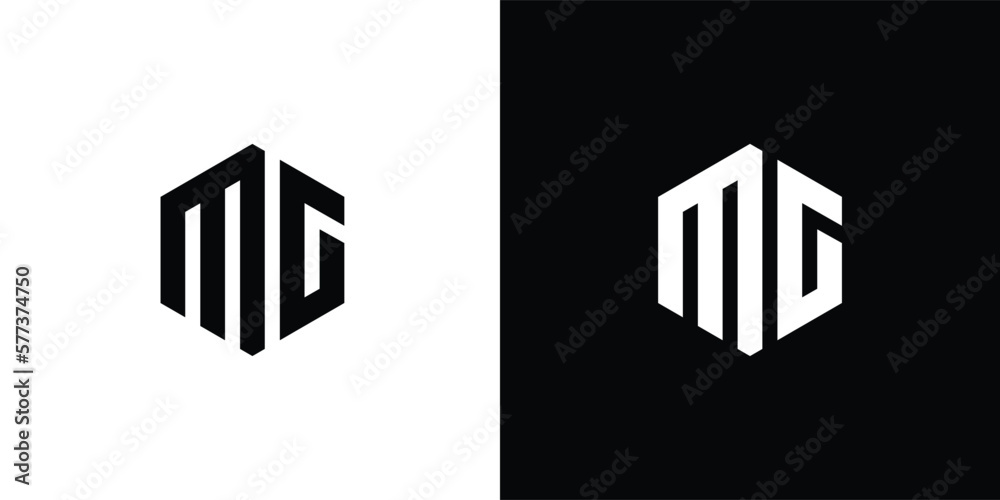 Letter M G Polygon, Hexagonal Minimal Logo Design On Black And White Background Letter M G Polygon, Hexagonal Minimal Logo Design On Black And White Background