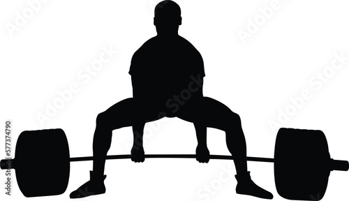 athlete exercise deadlifting black silhouette on white background
