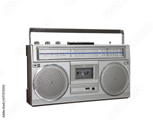 Vintage boom box blaster portable stereo with cut out background.