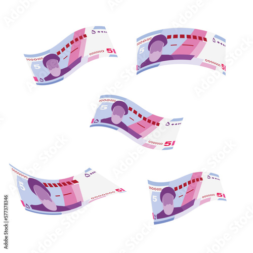 Iranian Rial Vector Illustration. Iran, Afghanistan, Hajj, Syria money set bundle banknotes. Falling, flying money 50000 IRR. Flat style. Isolated on white background. Simple minimal design.
