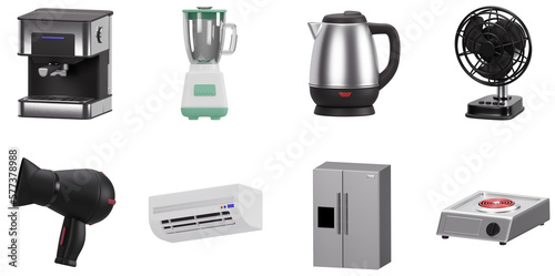 Obraz na płótnie 3D Home Electronics Set Coffee Machine Tea Kettle Blender and Mixer Air Conditio
