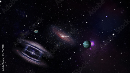 Fantasy space scene with planets and stars