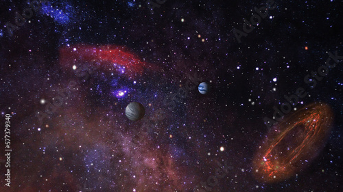 Fantasy space scene with planets and stars