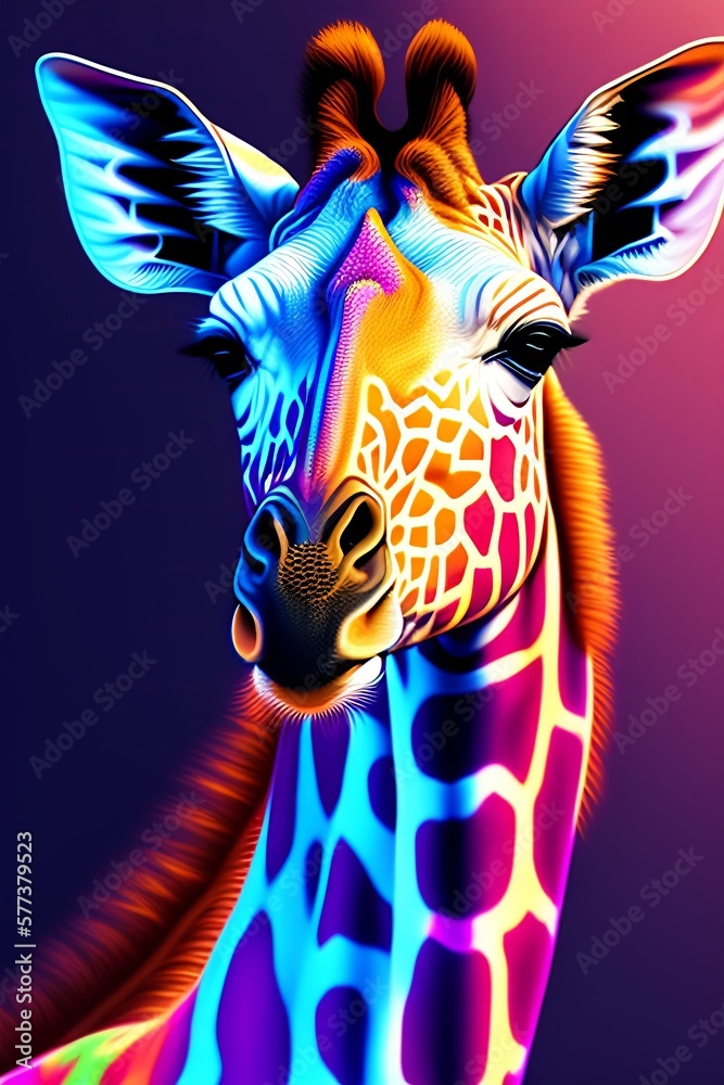 Giraffe laser focus in colorful background. 3D Illustration