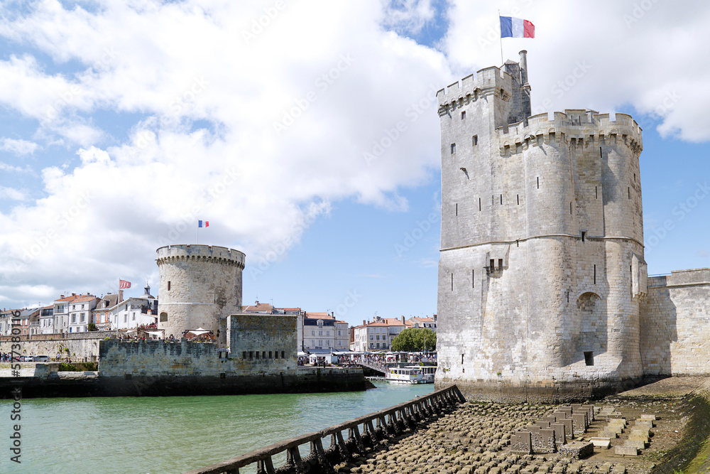 Two medieval towers at La Rochelle harbour, France