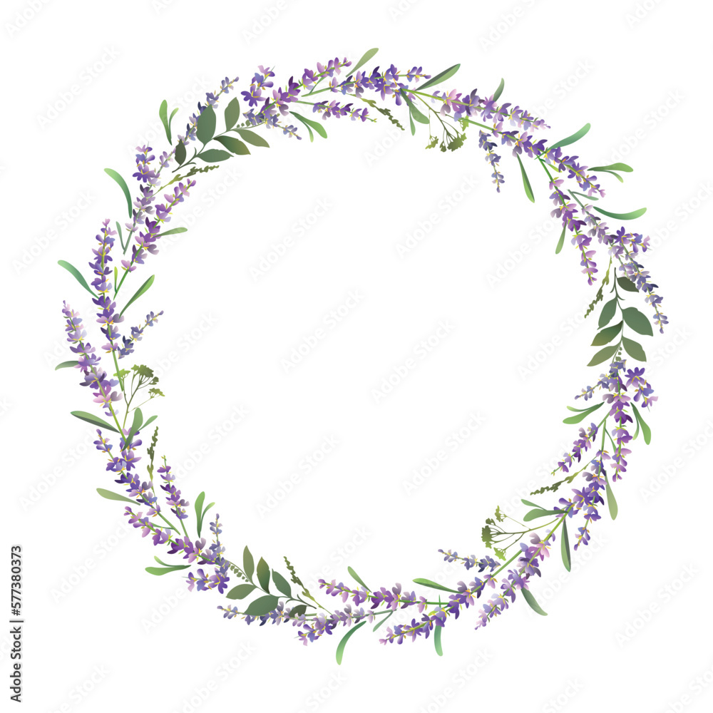 Lavender wreath design. Lavender frame. Vector colorful illustration