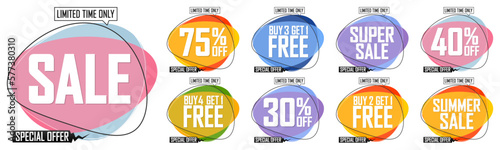 Sale banners design template, set discount tags, great promotion, vector illustration