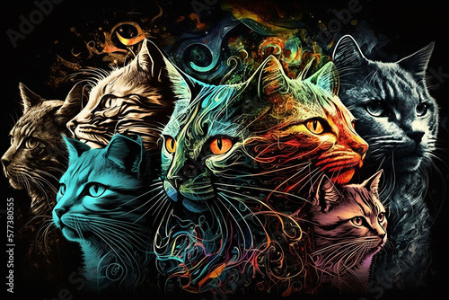 Portraits of several decorative cats