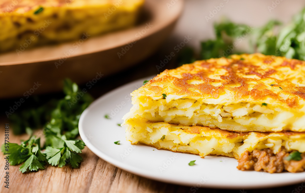 A classic tortilla de patatas, potato omelette sandwich on a slice of bread. Spanish typical food. A classic tortilla de patatas, potato omelette sandwich on a slice of bread. Spanish typical food.