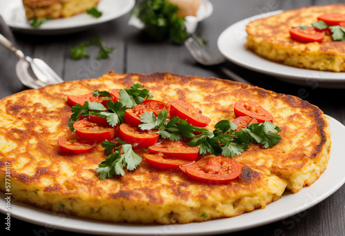 A classic potato omelette, potato omelette snack. Spanish typical food.