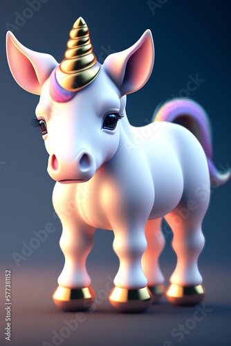 3D Unicorn cute art in colorful background. 3D Illustration
