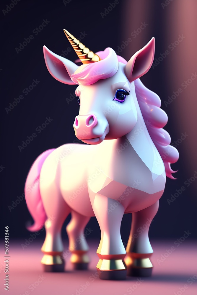 3D Unicorn art in colorful collage. 3D Illustration