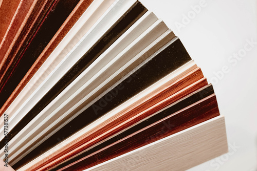 Samples of wooden blinds for windows in a store