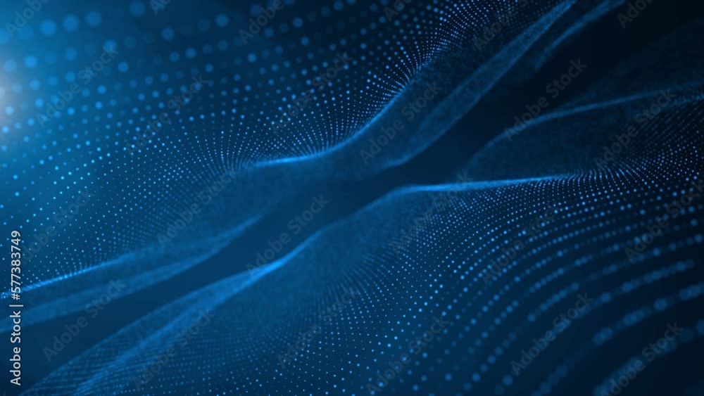 Abstract blue wave particle over dark background with light effect, digital technology connection and innovation concept Abstract blue wave particle over dark background with light effect, digital technology connection and innovation concept