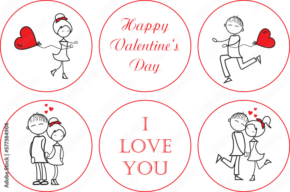 Vector design of valentine's day card with young couple falling in love ...