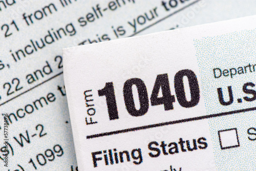 US individual Income tax return document. People have to fill the 1040 form every year to declare their income from the previous year to the Internal Revenue Service of the Department of Treasury 