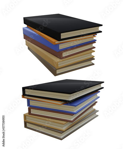 3d rendering of stack of thick and thin books plain cover perspective view