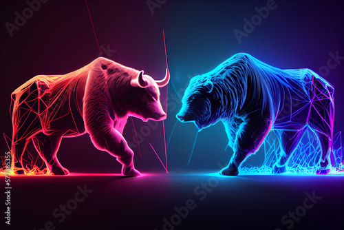 Bull and bear, concept of stock market exchange, Generative AI